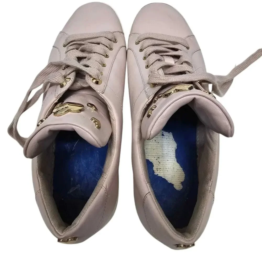 MICHAEL KORS Mindy Leather Sneakers w Applicated Hearts 9 M Light Pink Lace up
